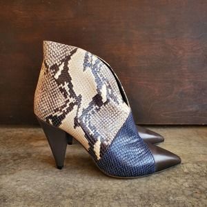 Isabel Marant $1025 Archenn Heeled Booties Snakeskin Blue Black Size 40 US 10
